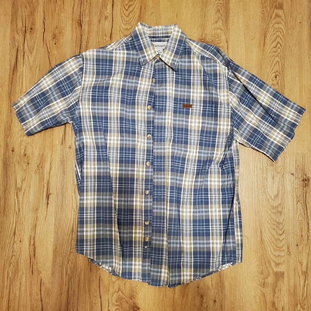 Carhartt Short Sleeve Plaid Button Blue Shirt M